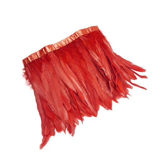 2 Yards 8-10" Rooster Hackle Feather Fringe Trim, Sewing Craft Feather for DIY Decorations-Red