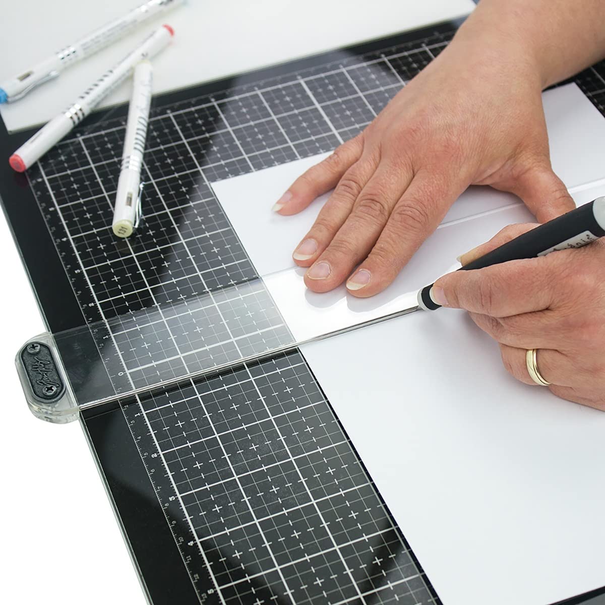 Tim Holtz Glass Cutting Mat - Large Work Surface with 12x14 Measuring Grid and Palette for Paint, Ink, and Mixed Media - Art and Craft Supplies