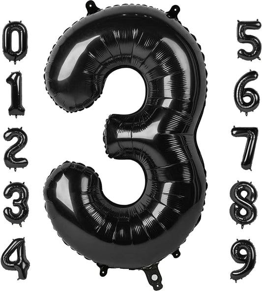 Numbers Balloon - 40 Inch Large Black Balloon for Three Year Old Birthday Decor | Party Decorations