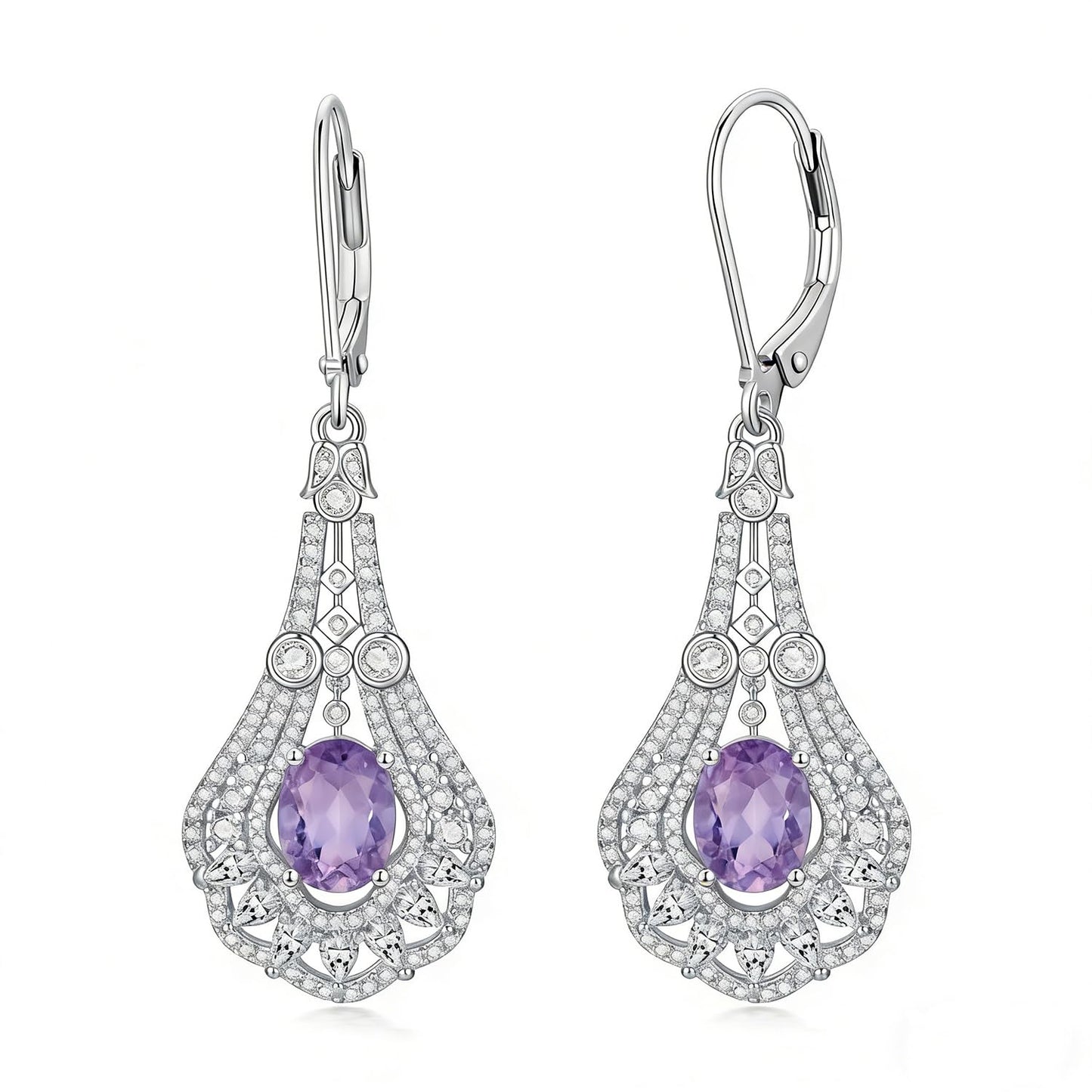 Lvoryance 1.5CT Created Alexandrite Earrings 925 Sterling Silver 6mm * 8mm Oval Cut June Birthstone Drop Earrings for Women