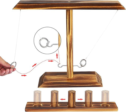 Ring Toss Games for Adults, Fast-Paced Interactive Toss Games with Shot Ladder Bundle, Outdoor Indoor Handmade Wooden Hook and Ring Game for Bars, Home, Large