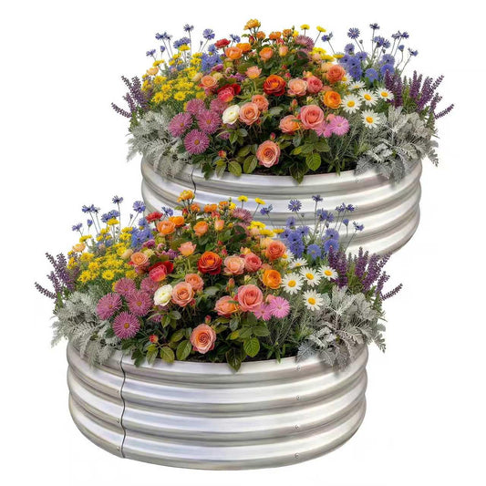 Land Guard 2 Pack 2×2×1ft Galvanized Raised Garden Bed, Planter Raised Garden Beds Outdoor, Round Clearance Raised Garden Beds for Gardening Vegetables……