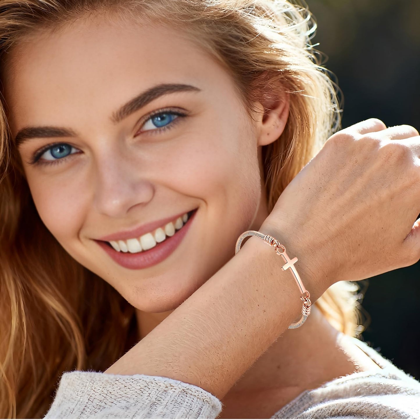 DS Religious Gift for Her Christian Cross Bracelet Bible Verse God is Within Her She Will Not Fall Inspirational Bracelets For Women Stainless Steel Jewelry Gift To Daughter Best Friend (Cross bracelet-Rose Gold 3)