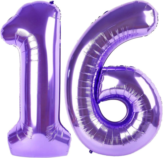 Purple Number 16 Balloon - 40 Inch Giant Foil Balloon for 16th Birthday Party Decorations