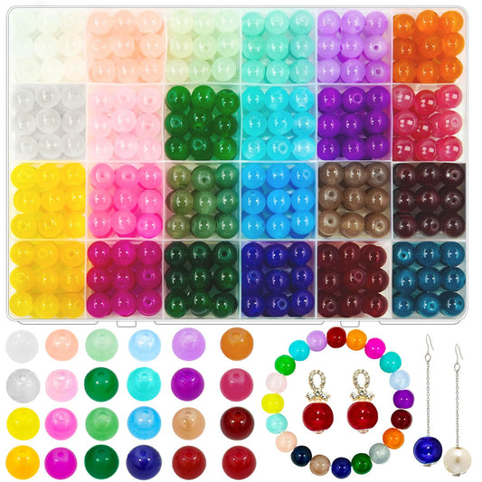 10mm Glass Beads for Jewelry Making, 400pcs 24 Colors Crystal Gemstone Beads Bracelet Making Round DIY Craft Beads Suitable for DIY Craft Necklace Bracelet Phone Lanyard Wedding Decor