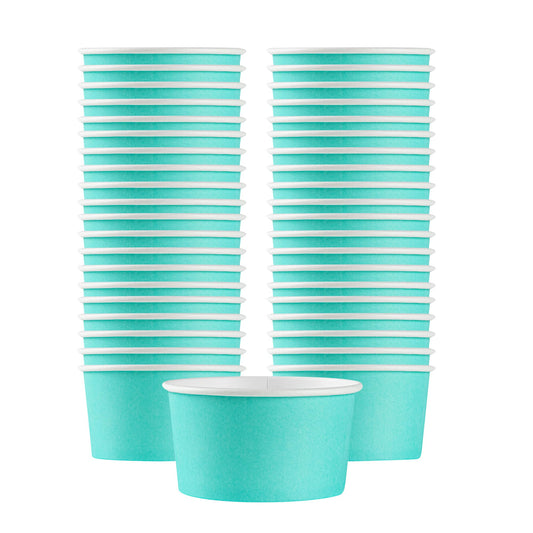 Restaurantware Coppetta 8 Ounce Dessert Cups, 200 Disposable Ice Cream Cups - Lids Sold Separately, Sturdy, Turquoise Paper FroYo Bowls, Striped, For Hot And Cold Foods, Perfect For Gelato