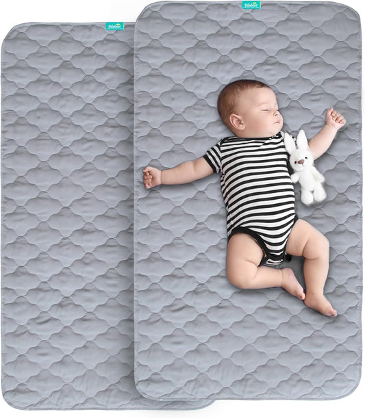 Skiennix Waterproof Crib Mattress Protector Pad - Non-Slip & Absorbent | 2 Pack, 28" x 52", Quilted Grey