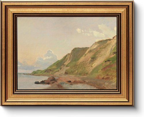 HUARCEY Gold Framed Vintage Wall Art - Elegant Coastal Landscape Canvas Print for Living Room & Bathroom Decor