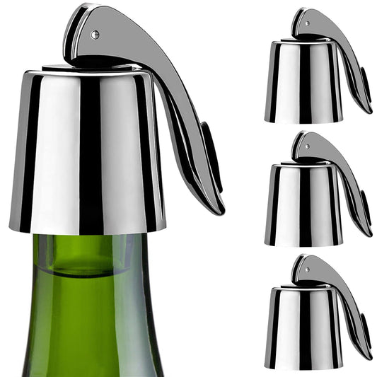 Pafusen Wine Stoppers Set of 4, Stainless Steel Wine Bottle Stopper with Silicone Seal, Reusable Wine Freshness Keep, Wine Saver Wine Bottle Sealer Stopper, Wine Accessories Gift (4 Pack, Silver)
