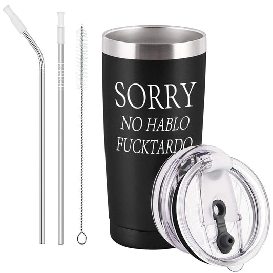 GINGPROUS Sorry No Hablo Fuctardo Travel Tumbler, Funny Ideas for Men Women Friends Brother Dad Sister Co-wokers Colleague Employee, Insulated Stainless Steel Tumbler (30 Oz, Black)