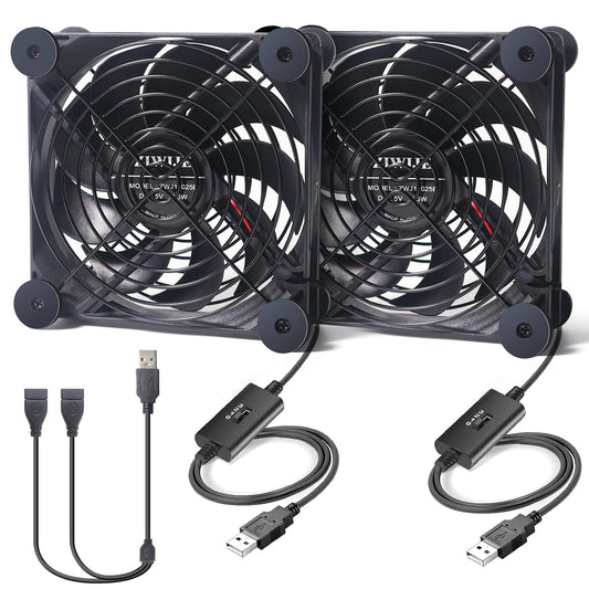 ZIWIJE 120mm 5V Quiet Dual USB Fan with USB Extension Cable Dual Ball Bearings Cooling Fan for Router TV Box Micro