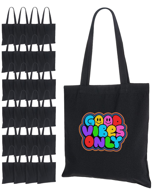 Lzerking 24 Pack Black Canvas Tote Bags for HTV, Painting, Screen Printing, 10oz Thick Blank Canvas for Customized Gifts, Machine Washable Without Shrinking