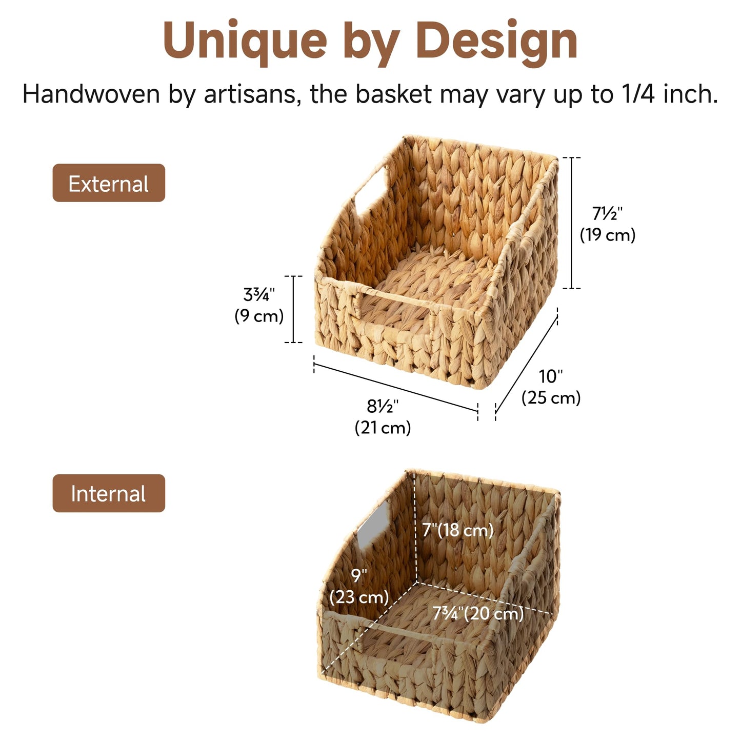 StorageWorks Pantry Baskets for Organizing, Wicker Basket with Built-in Handles, Handwoven Wicker Storage Baskets, Water Hyacinth for Shelves, 2 Pack