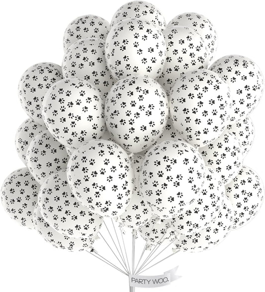 PartyWoo Paw Balloons - 50 Pcs 12 Inch Matte White Latex Balloons for Dog-Themed Birthday Parties