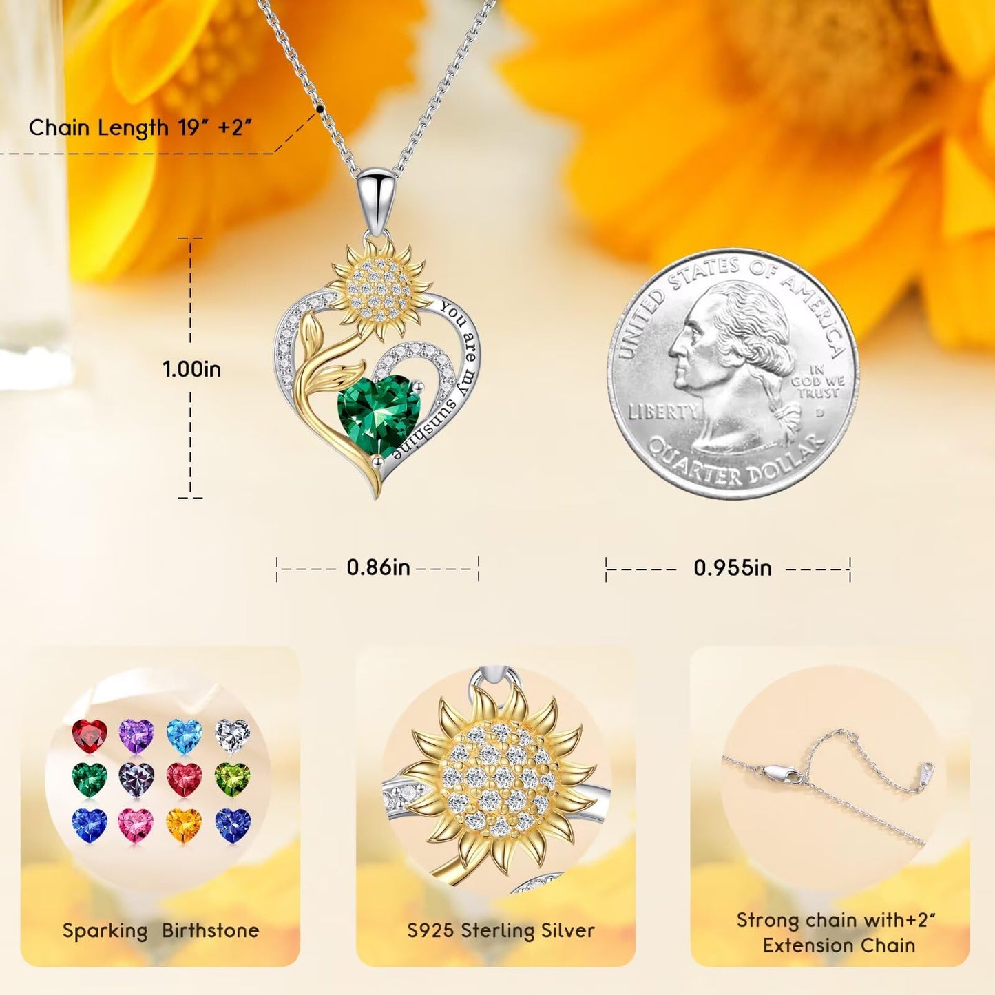 Iefil Sunflower Gifts for Women, Sunflower Necklace, Anniversary Birthday Gifts for Wife, October Lab-Created Pink Sapphire Jewelry, Birthstone Necklace for Women Wife Mom