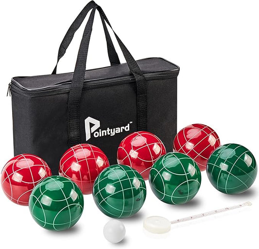 Pointyard Bocce Ball Set, 90mm Resin Bocce Ball Set with 8 Resin Bocce Balls/1 Pallino/Nylon Zippered Bag/Measuring Tape - Outdoor Lawn Games for Adults Family Kids/Yard/Beach Game