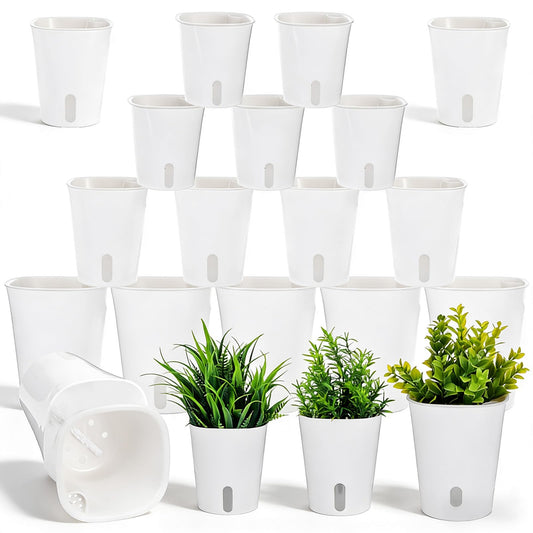 Meyeyaia 18 Pcs Self Watering Pots 3 Sizes Plastic Self Watering Planters Small Flower Plant Pot with Inner White Pot for Indoor House Plants, Flower (3", 4", 5")