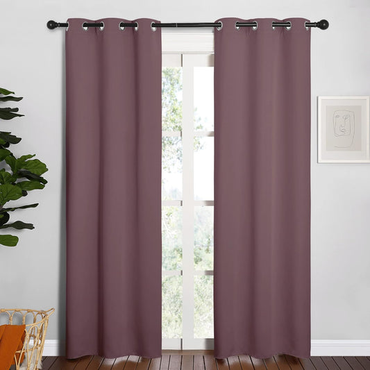 NICETOWN Thermal Insulated Blackout Curtain Panels - Dry Rose, 34x84 Inch, 1 Pair for Basement
