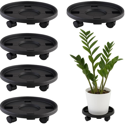 Tulpeed Rolling Plant Stand with Wheels 5 Pack 13 Inch Plant Caddy with Wheels Heavy Duty Plant Dolly Roller Base with Wheels Round Flower Pot Rack Holder Planter Trolley Tray, Black