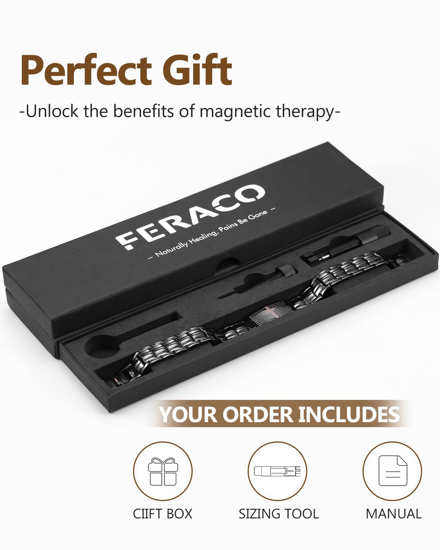 Feraco Copper Cross Bracelet for Men,99.99% Pure Copper Magnetic Therapy Bracelets with 46 Magnets（Black）