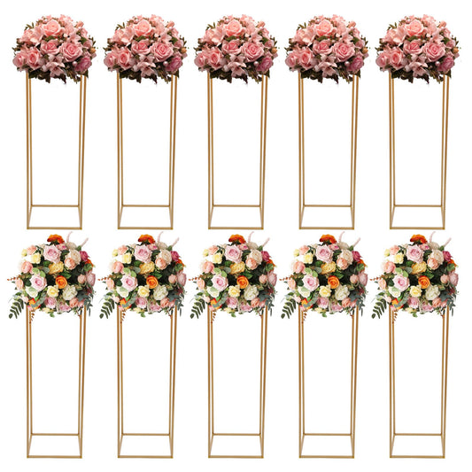 10PCS Wedding Flower Stand, 31.5inches Tall Column Geometric Centerpiece Vases, Rectangular Floral Display Rack, Column Centerpiece Floral Vases for Events Reception, Party Decoration (Gold, 31.5 in)