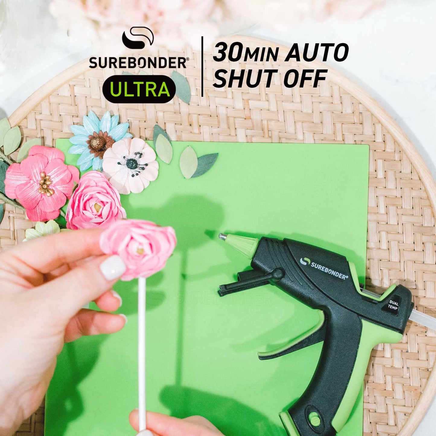 Surebonder Mini Hot Glue Gun With Dual Temperature & Auto Shut Off, 20 Watts for Fast Heating & Consistent Glue Flow, Adjust Temp for Multiple Projects (Ultra Series DT-320F)