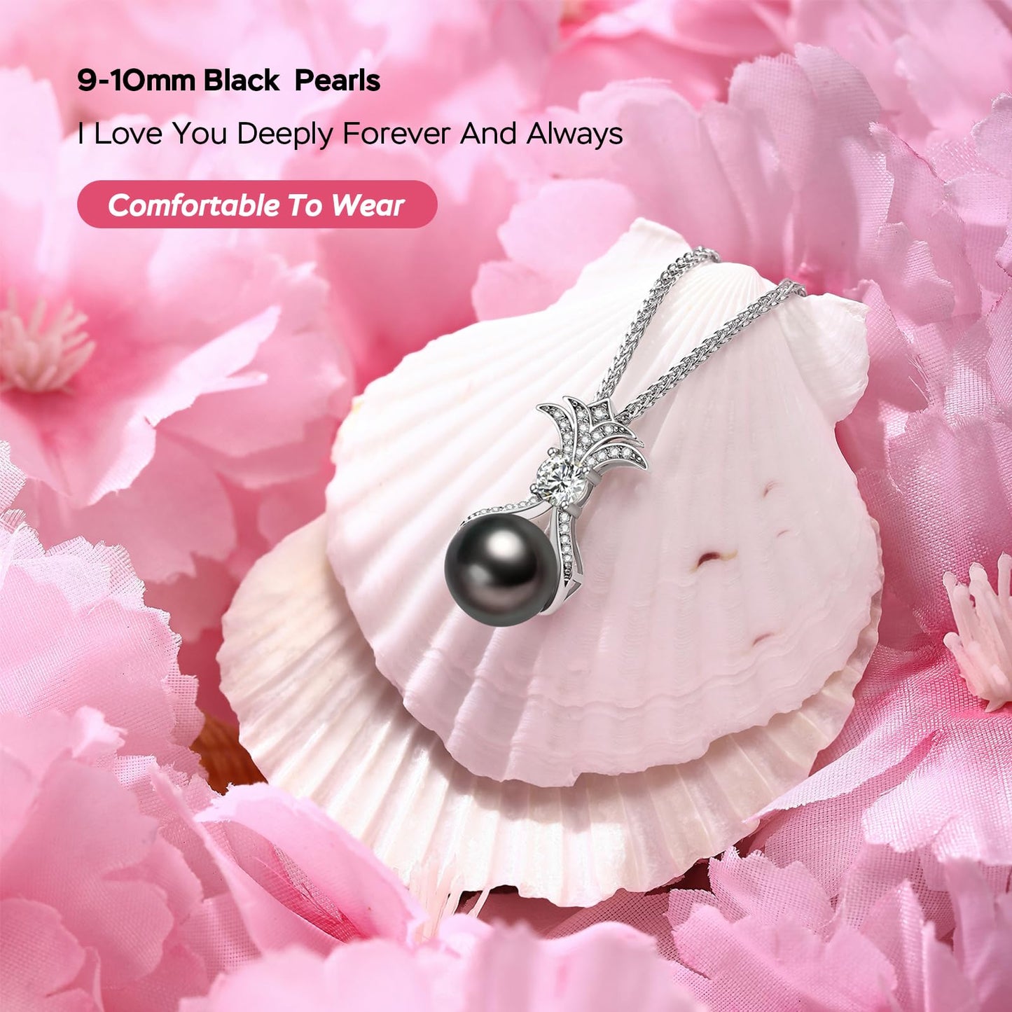 Pearl Necklaces for Women, Anniversary Birthday Gifts for Wife, Mom, Dauhter, Girlfriend, Grandma (Black 9-10mm)