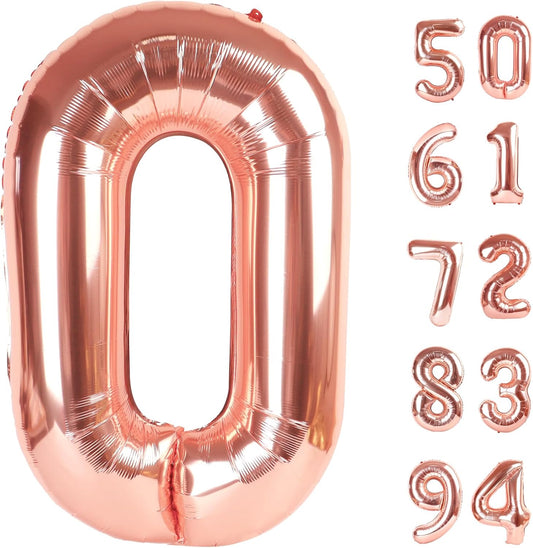 Rose Gold Number Balloons - 40 Inch 0 Balloon for Birthday Decorations | Perfect Party Supplies for All Ages
