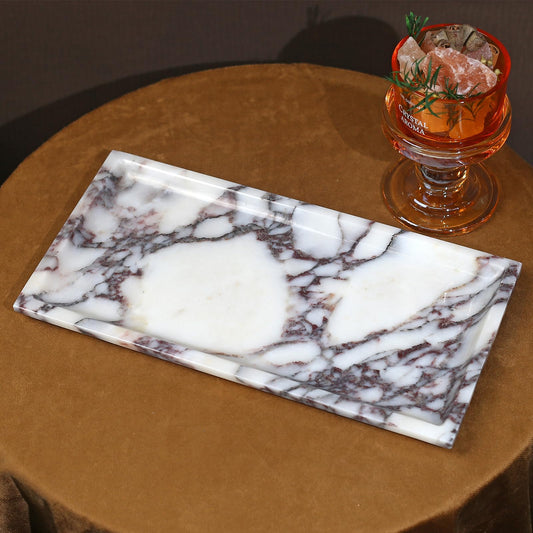 Natural Marble Tray, Coffee Table, Food, Fruit, Paper Cup, Cake Display, Coffee bar, Family Gatherings, Seasonal Holiday Decoration Tray(Viola-rectangle-11 x5 x0.7)