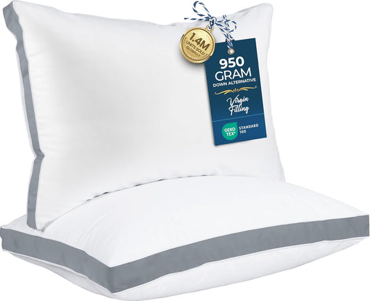 Utopia Bedding Bed Pillows - Soft & Fluffy Down Alternative | Standard Size, Set of 2, Grey