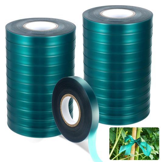24 Pcs Stretch Tie Tape, 150 Feet x 1/2" Wide Reusable Garden Plant Ties Green Tapes for Plants, Thick Garden Vinyl Stake Ribbon for Branches Flowers Tomatoes Indoor/Outdoor/Greenhouse