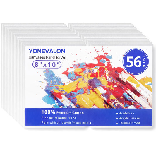 56 Pack 8x10 Inch Canvas Boards for Painting Bulk, Kids Art Novices Blank Canvases for Painting, Gesso Primed Acid-Free 100% Cotton Canvas Panels for Acrylic Oil Watercolor Tempera Paint