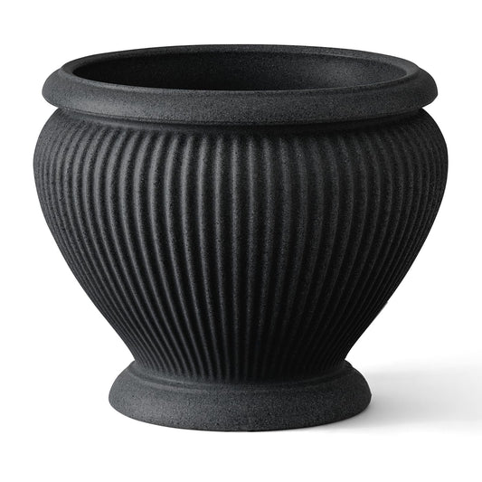 ARBORA 18" Cannes Urn Polyresin Indoor and Outdoor Planter with Classic Black Finish - Durable, Weatherproof, Lightweight, Large Plant Pot for Patio, Garden, Deck, Entryway