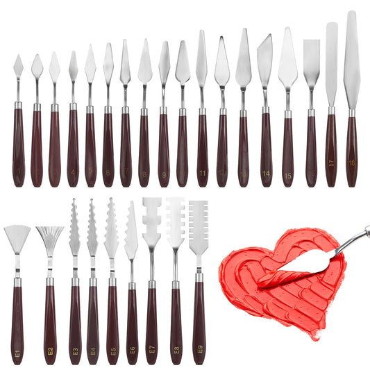 27-Piece Stainless Steel Palette Knife Set with Wood Handle - Professional Paint Spatula Kit for Acrylic, Oil Painting, Canvas Texturing & Color Mixing