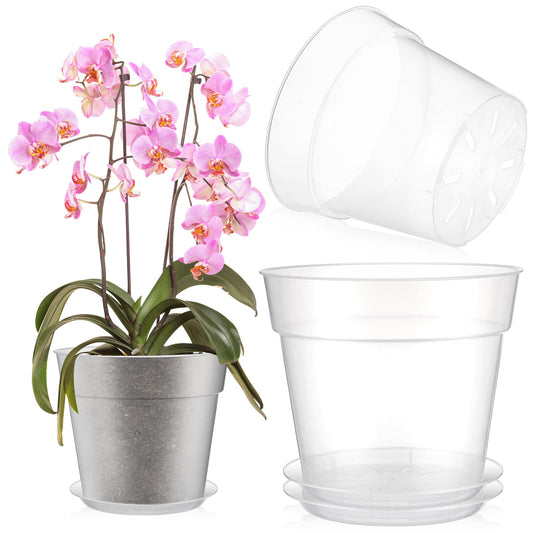 Baderke 3 Pack Clear Nursery Pot Plastic Nursery Pot Large Plant with Drainage Holes for Root Health Indoor Outdoor (9.25 Inches)