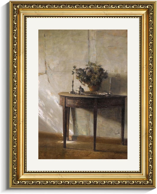VIYYIEA Gold Framed Wall Art - Vintage After Noon Canvas Print for Home Decor | 14L x 11W Potted Plant Design