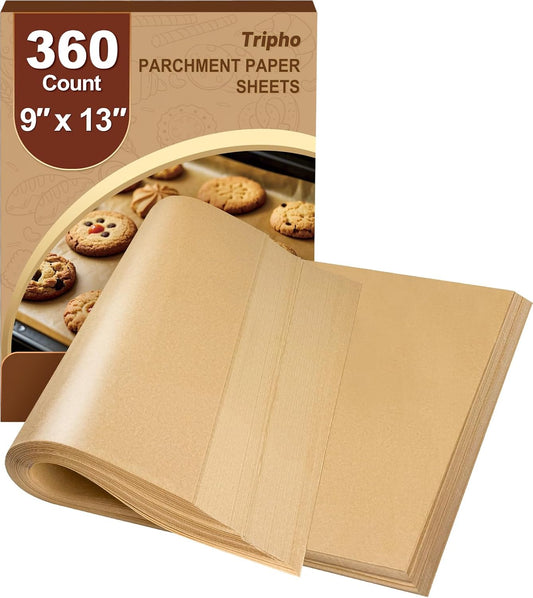 Skiennix 360 Count Heavy Duty Parchment Paper Sheets - No-Stick, Unbleached, Pre-Cut 9"x13" for Baking & Cooking