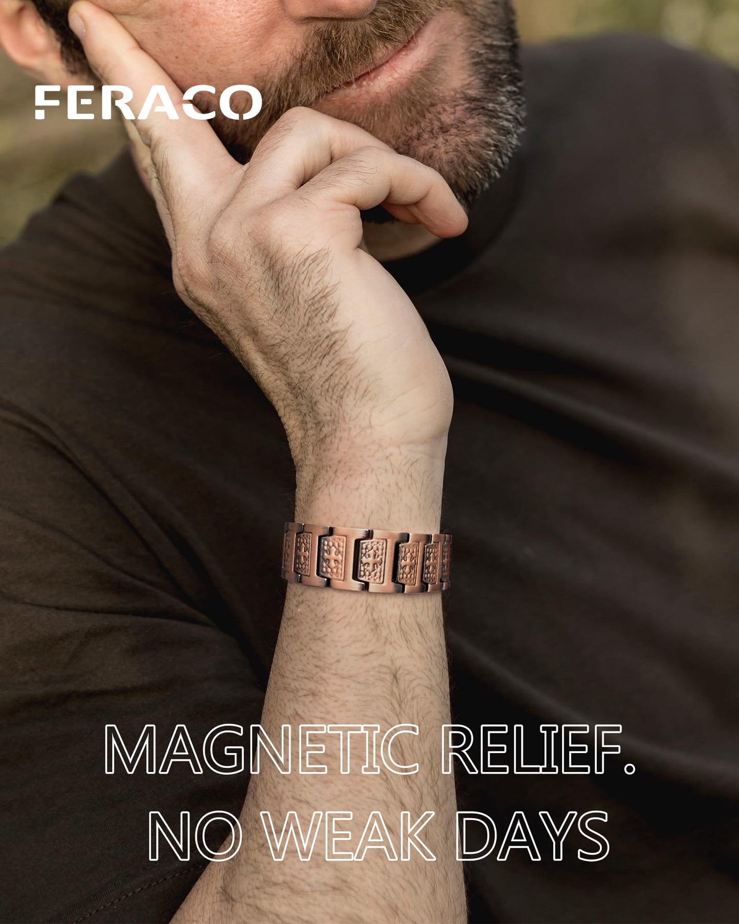 Feraco Copper Cross Bracelet for Men,Magnetic Therapy Cooper Christian Bracelets with 46 Magnets, Men's 99.99% Pure Copper Jewelry