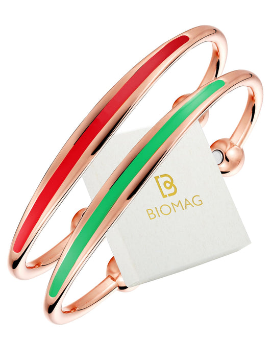BioMag 2Pcs Copper Bracelets for Women Men, 99.9% Pure Copper Magnetic Bracelet Cuff Bangle with 8Pcs Magnets, Adjustable Jewelry Gifts (Green, Red)