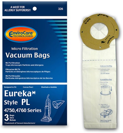 EnviroCare Replacement Vacuum Bags Designed to Fit Eureka Type PL 4750, 4760 Series Uprights 3 Pack