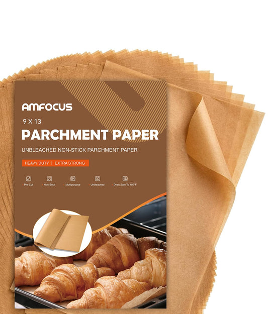 200 Pcs Parchment Paper Sheets, 9x13 In Non-Stick Precut Baking Parchment for Baking, Grilling, Air Fryer, Steaming, and More (Unbleached) - Quarter Sheet Size, Perfect for Bread, Cakes, Cookies