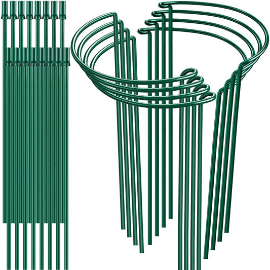 8 Pack 32 or 16 inch Adjustable Plant Support Stakes, Heavy-Duty Half Round Peony Support, Garden Plant Stakes Cage for Outdoor Plants, Peony, Tomato, Hydrangea, (16In Support +16In Extension Tubes)