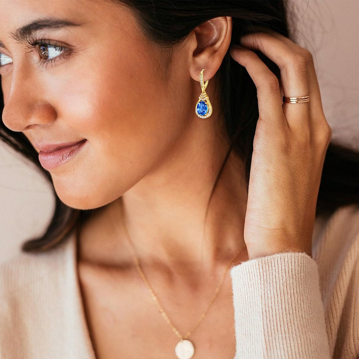 Blue Topaz Dangle Earrings for Women 18K G Plated Sterling Silver December Birthstone Teardrop Leverback Drop Earring for Mom Lady Wedding Jewelry Gifts for the Bride BirthdayDay Gifts