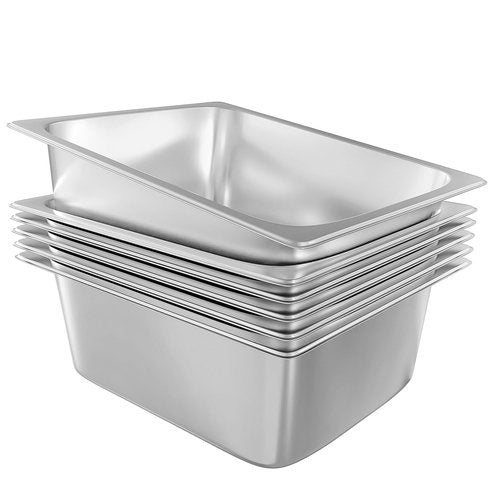 EGGKITPO 6-Pack Steam Table Pan Half Size 6 Inch Hotel Pan, Stainless Steel Metal Food Pan for Restaurant Food Container Warming Pans for Daily Use and Commercial