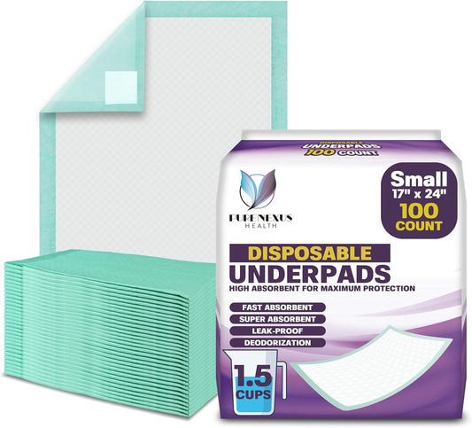 Regine Switzerland Disposable Bed Pads - Super Absorbent & Waterproof | 17 x 24 Inches (100 Count)
