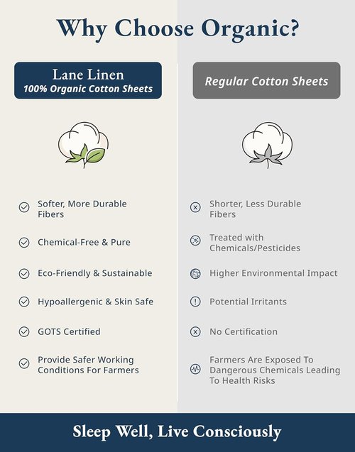 LANE LINEN 100% Organic Cotton Twin Bed Sheet Set - Soft, Breathable 3-Piece Bedding in Natural
