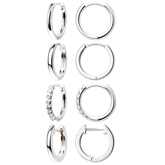 10mm Silver Hoop Earrings for Women Men Silver Plated Stack Cartilage 3 hole Earrings for Multiple Double Piercing Lightweight Clip On Jewelry Gifts for Men