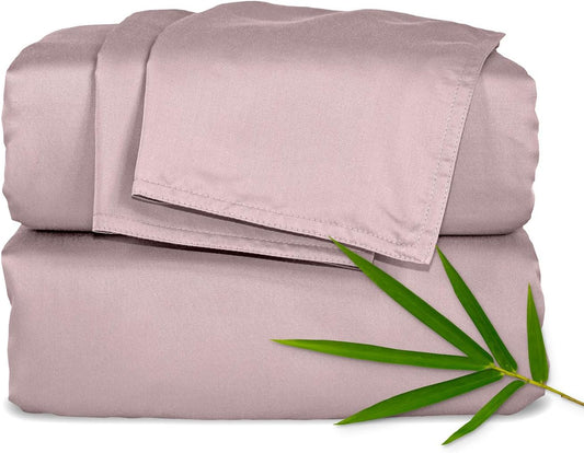 Pure Bamboo Queen Sheets - Luxuriously Soft 100% Organic Viscose Bed Sheet Set | Cooling & Durable (Dusty Pink)