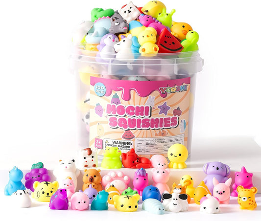 Skiennix 25 Pcs Mochi Squishy Toys - Kawaii Animal Stress Relief Toys in Storage Bucket | Perfect for Party Favors & Classroom Prizes