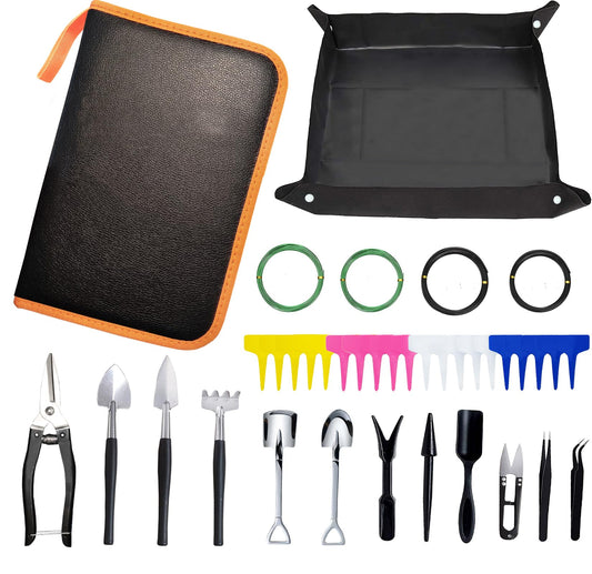 Bonsai Tools Set, 38Pcs Gardening Trimming Tools Kit Indoor Succulent Tool with 4 Tree Training Wire, Plant Repotting Mat, Bonsai Scissors in Leather Bag